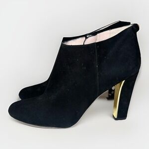 KATE SPADE Women Netta Black Suede Ankle Booties Gold Details SIZE 7.5 B